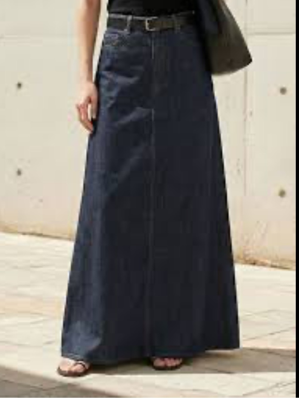 Uoozee Cotton Denim Medium Wash Blue A-Line Front Slit Bohemian Maxi Skirt M